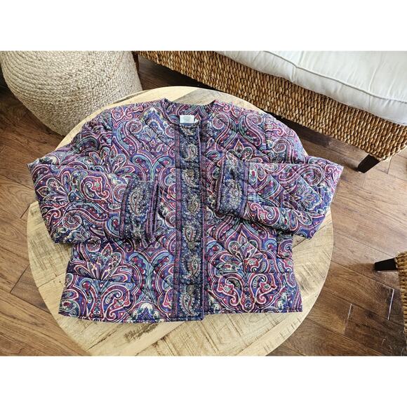 Vera Bradley Vintage 80's-90's Paisley Quilted Jacket Women's L Made in USA - Picture 1 of 9